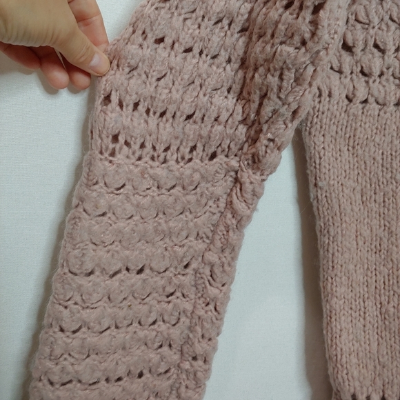 Free People Crashing Waves Pullover Sweater Blush Rose Pink Open Knit Wool M - Picture 6 of 10